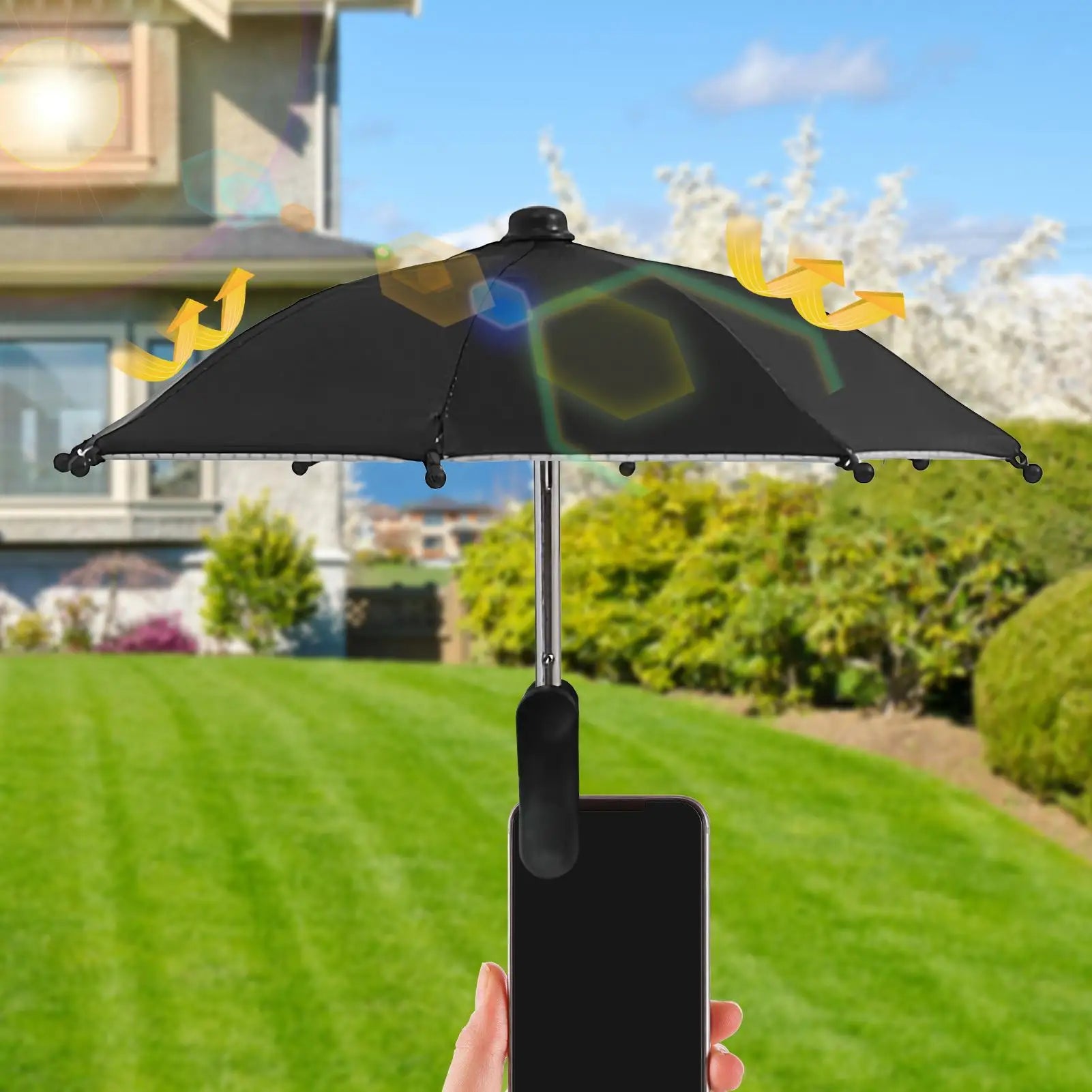 Phone Umbrella for Sun UV Protection Phone Umbrella with Clip Anti-Reflective Rainproof Cellphone Accessories for Travel Camping