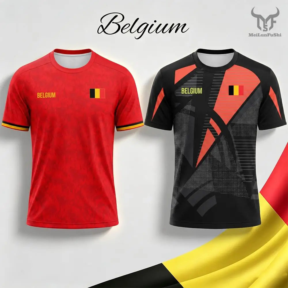 2026 New Belgium Flag Print Soccer Jersey Summer Men's Quick-Drying Breathable Soccer Training T-shirt Unisex Casual Sports Top