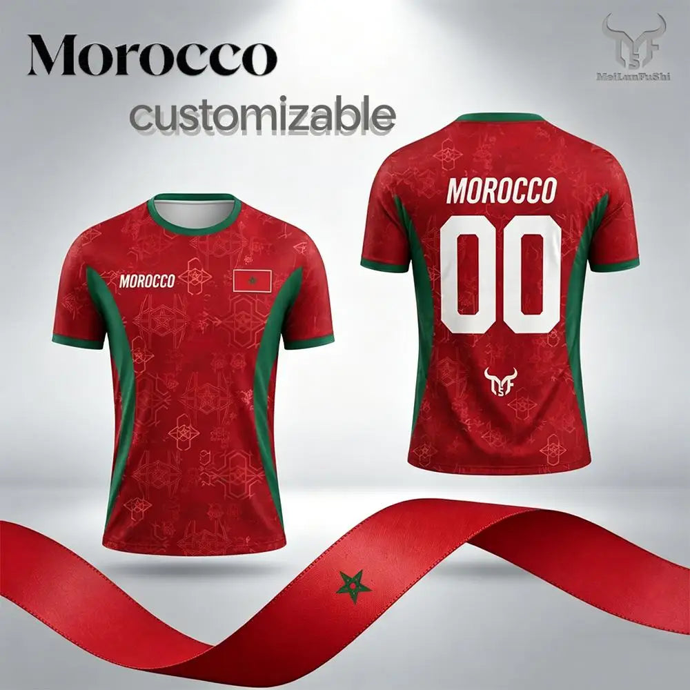 2026 Morocco Flag Print Jersey Men's Quick-Drying Breathable Sports T-Shirt Unisex Personalized Name And Number Soccer Tees