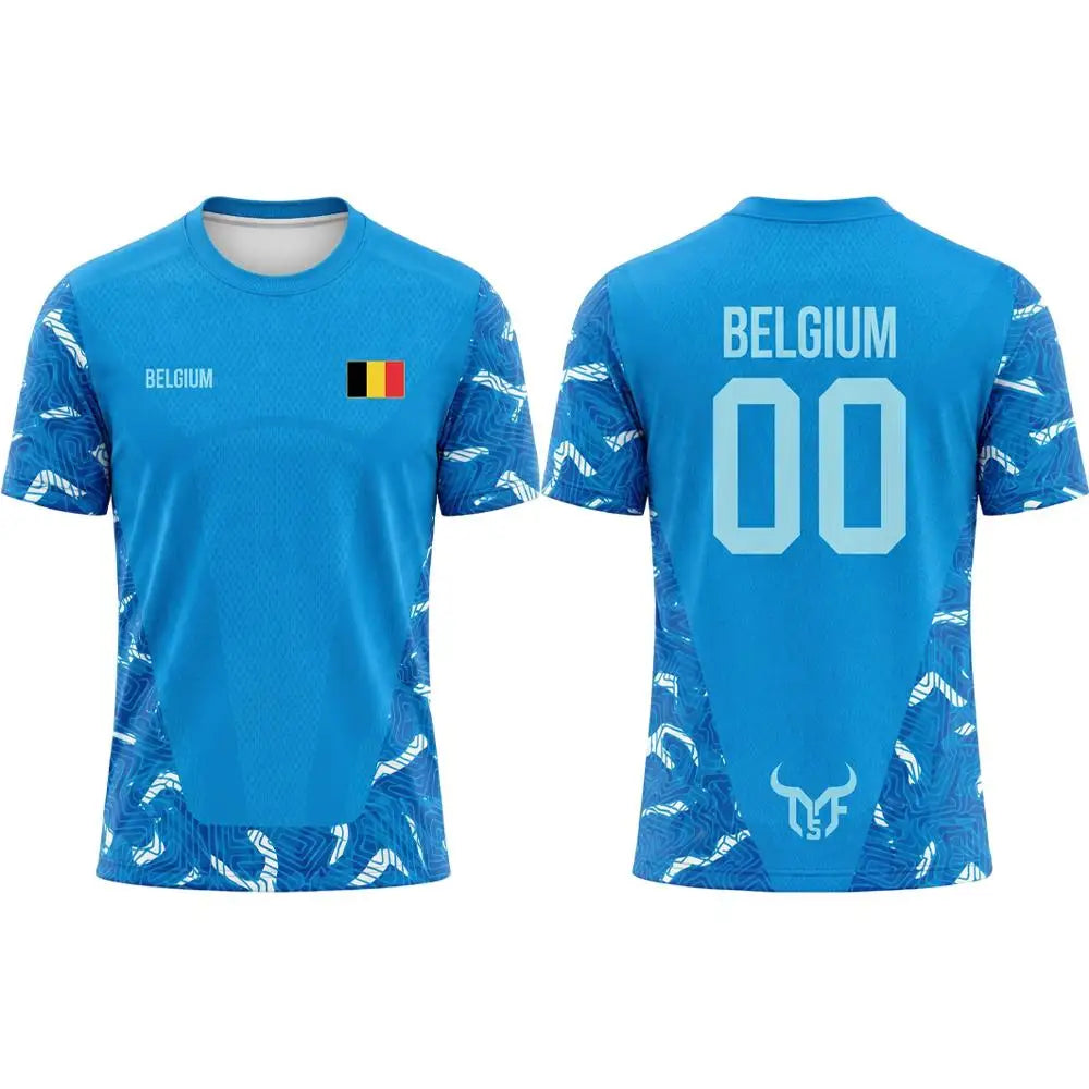 2026 New Belgium Flag Print Soccer Jersey Summer Men's Quick-Drying Breathable Soccer Training T-shirt Unisex Casual Sports Top
